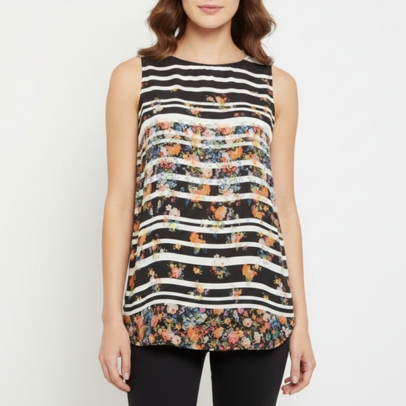 🟣 Sz S Forever 21 Colorful Floral Striped Sleeveless Top - Picture 1 of 5